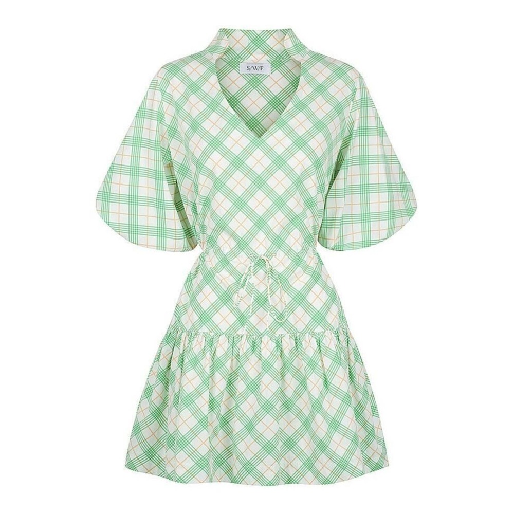SWF Anthropologie Mini Collar Dress Green White sz L large